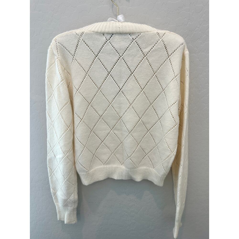 HYFVE Cream Floral Crochet Cropped Cardigan Sweater Cottagecore | Medium - Picture 4 of 7